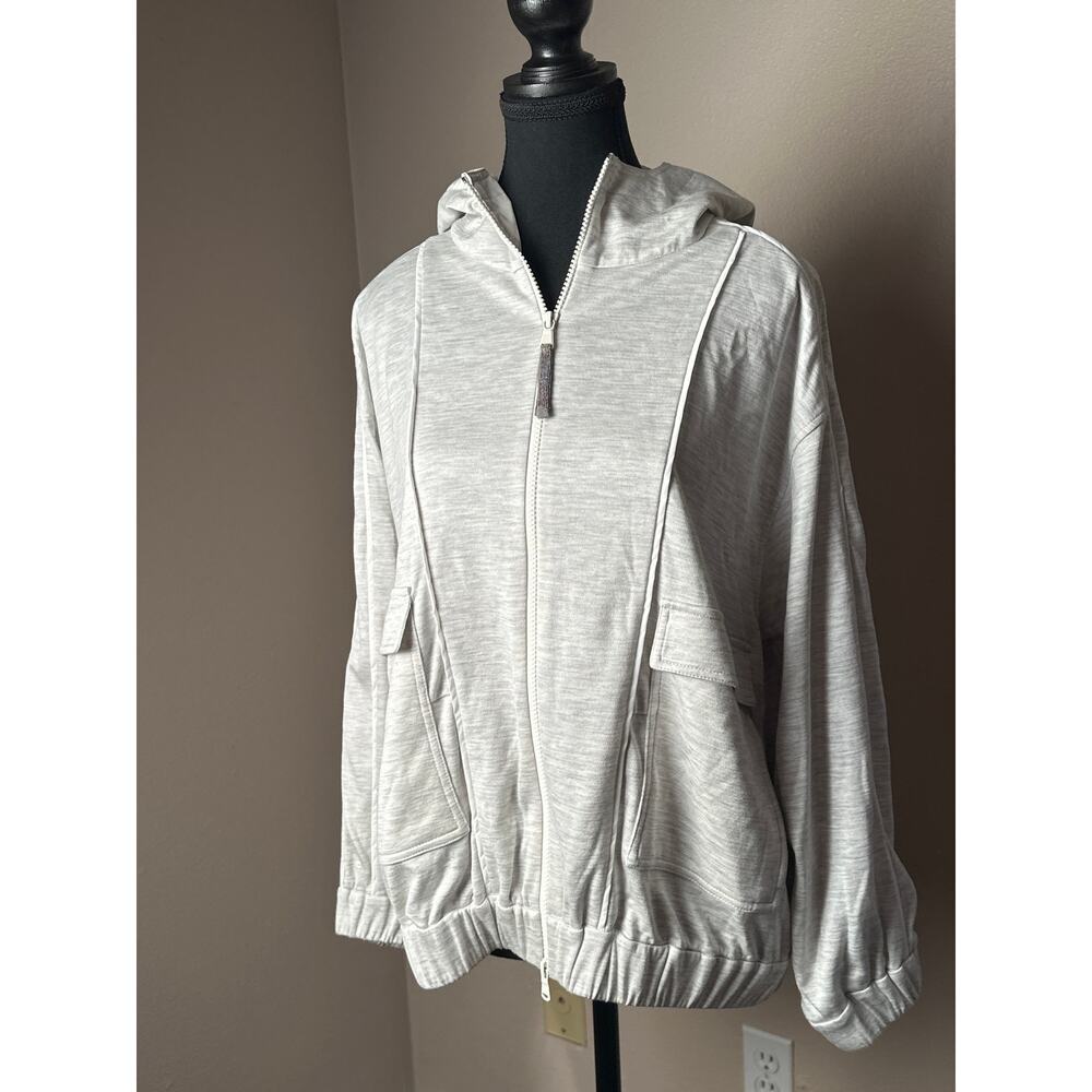 Brunello Cucinelli Light Gray Hooded Zip Sweatshirt